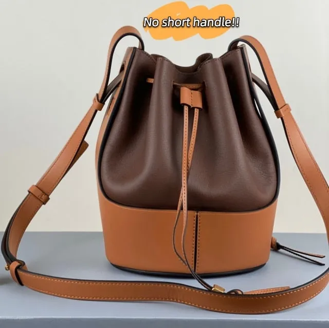 2021 New Women's Leather Drawstring Large Capacity Bucket Bag Leather Hit Color Matching Bag/Hand Bag over-the-Shoulder Bag