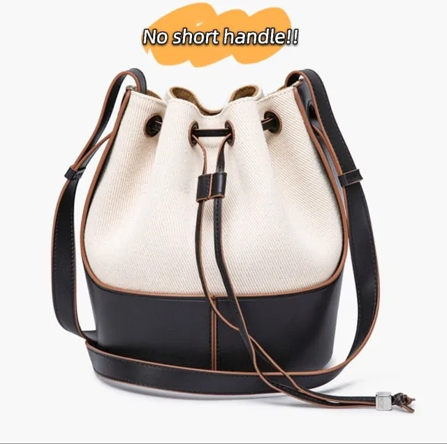2021 New Women's Leather Drawstring Large Capacity Bucket Bag Leather Hit Color Matching Bag/Hand Bag over-the-Shoulder Bag