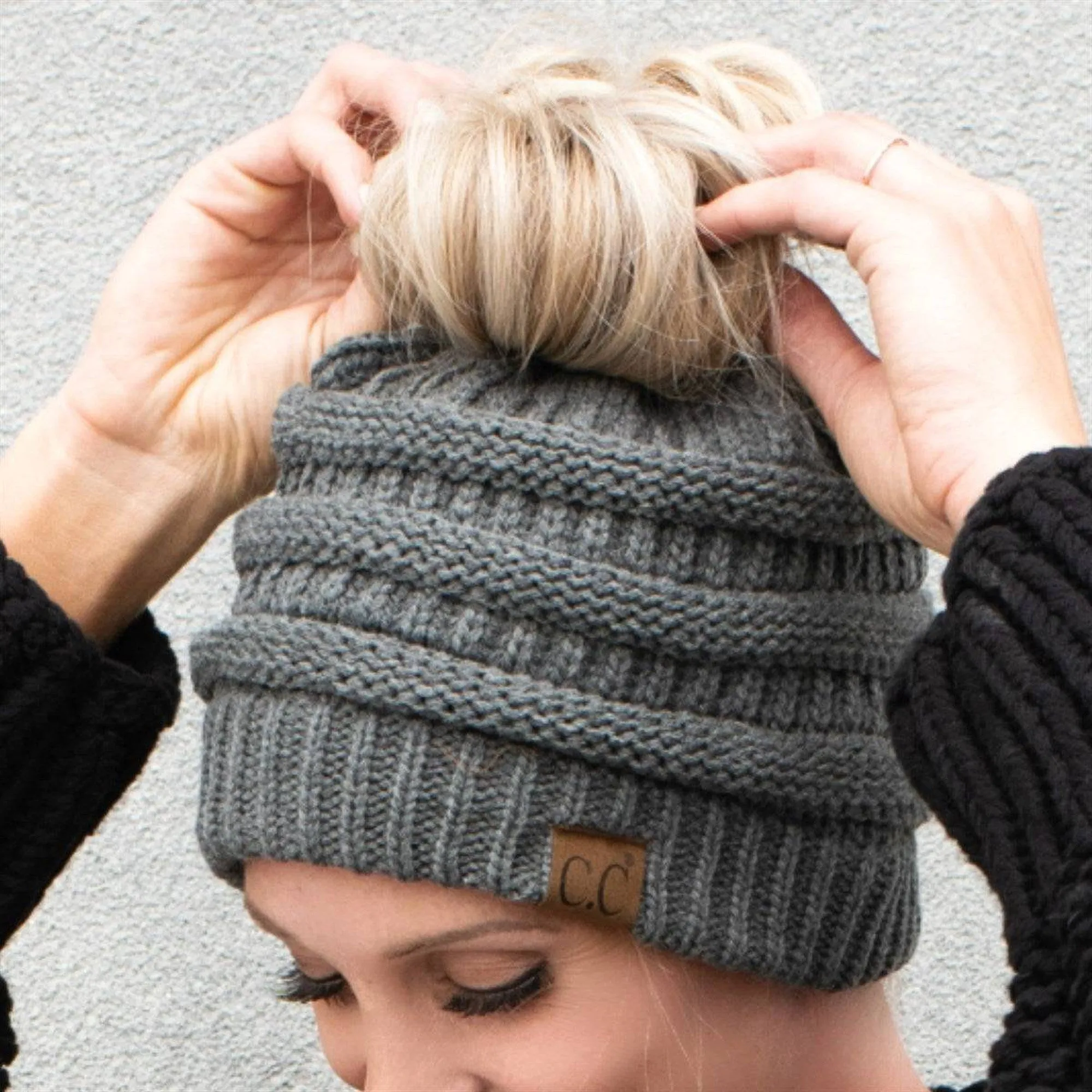 CC Messy Bun Adults Teen Size Ponytail Beanies Hats