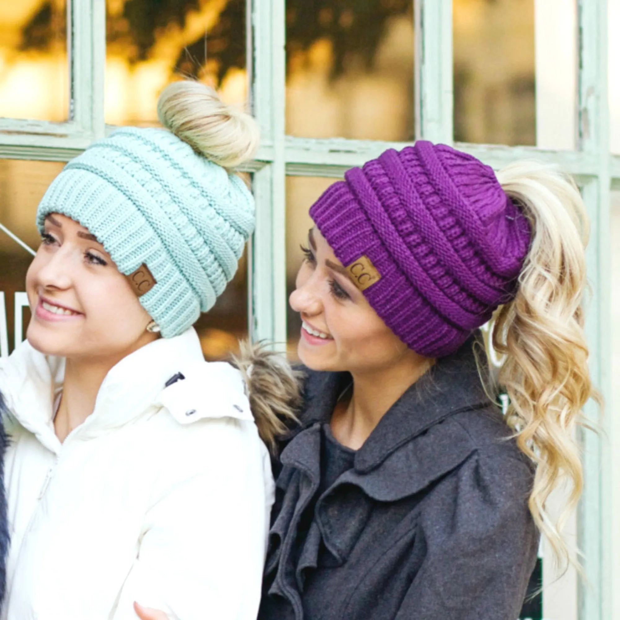 CC Messy Bun Adults Teen Size Ponytail Beanies Hats