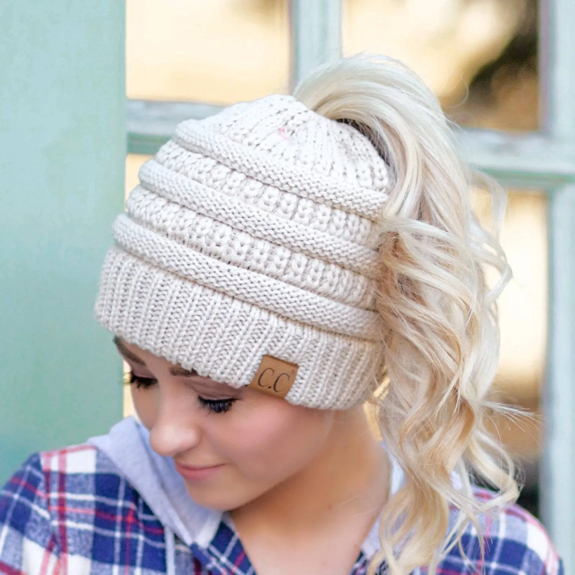 CC Messy Bun Adults Teen Size Ponytail Beanies Hats