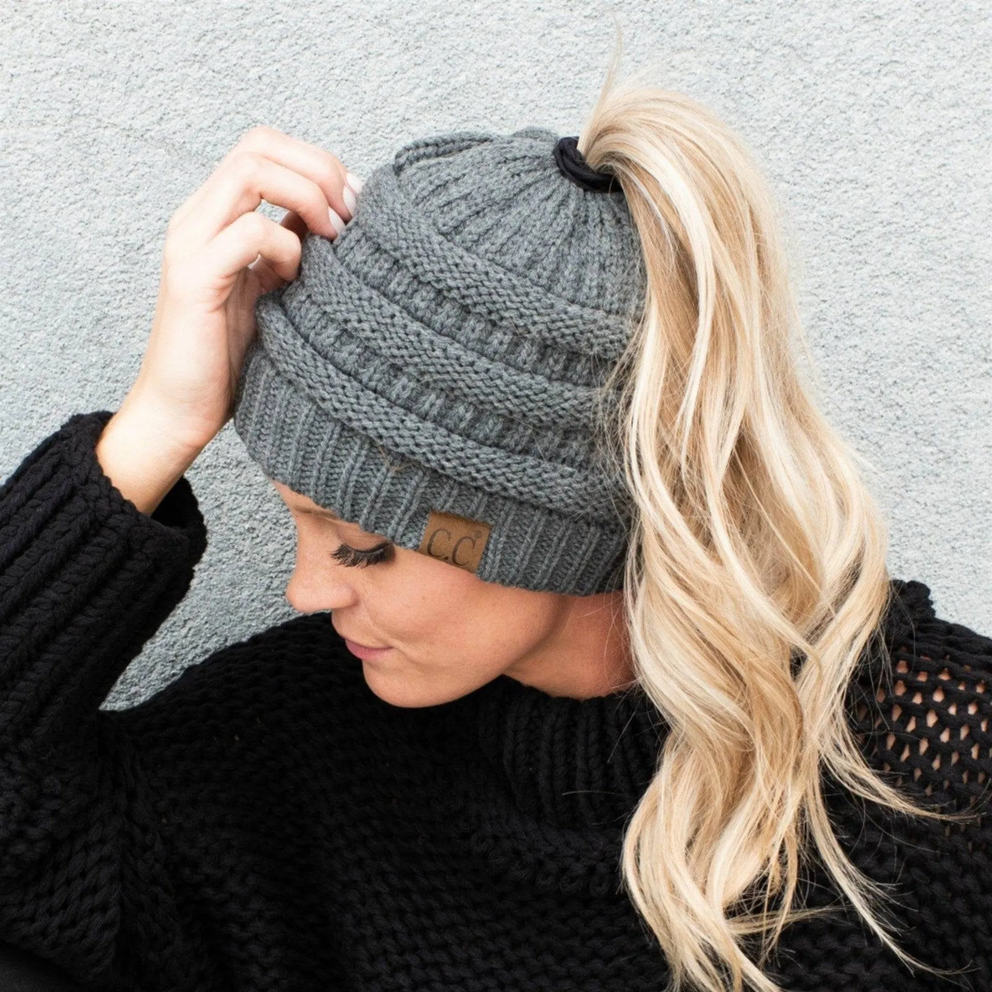 CC Messy Bun Adults Teen Size Ponytail Beanies Hats