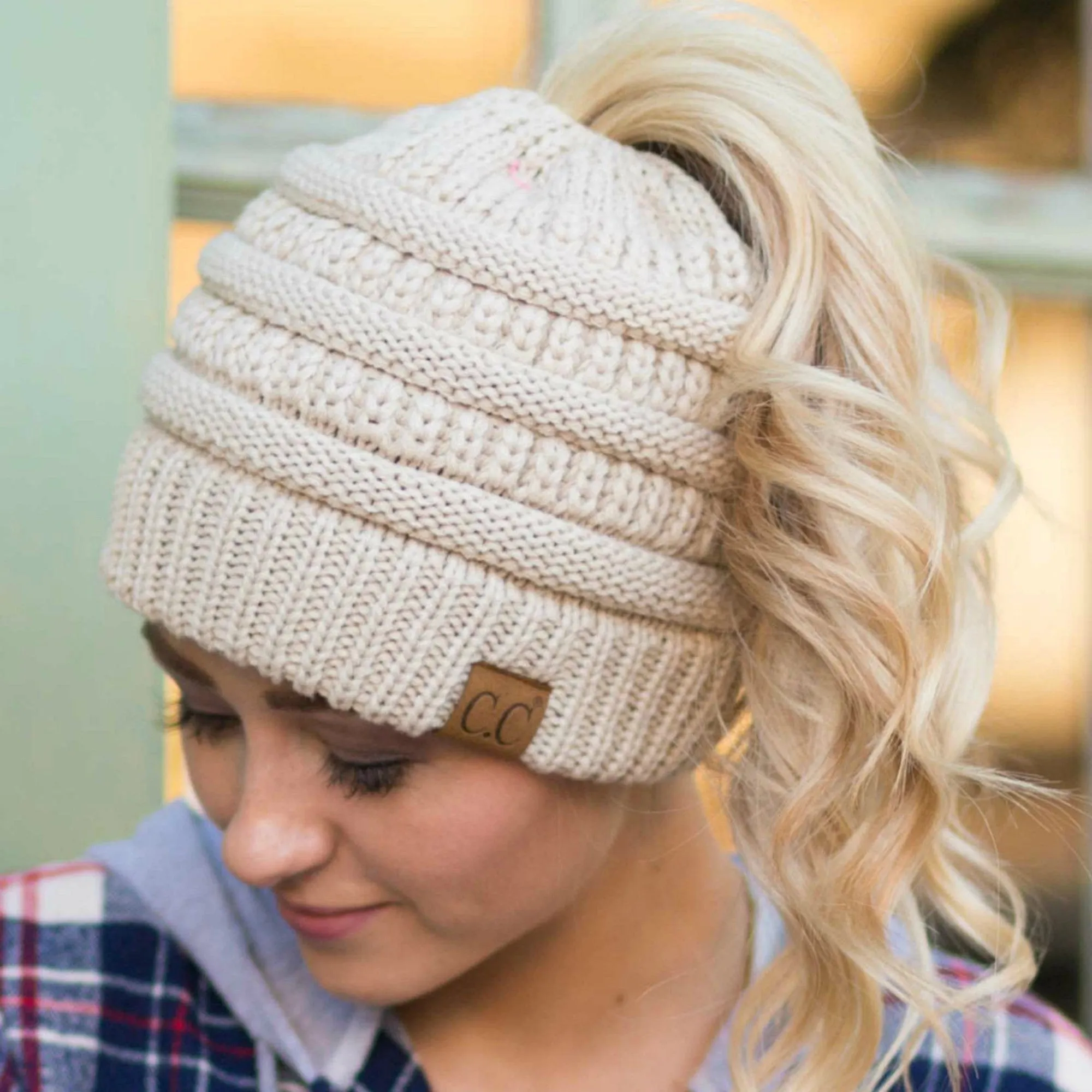 CC Messy Bun Adults Teen Size Ponytail Beanies Hats