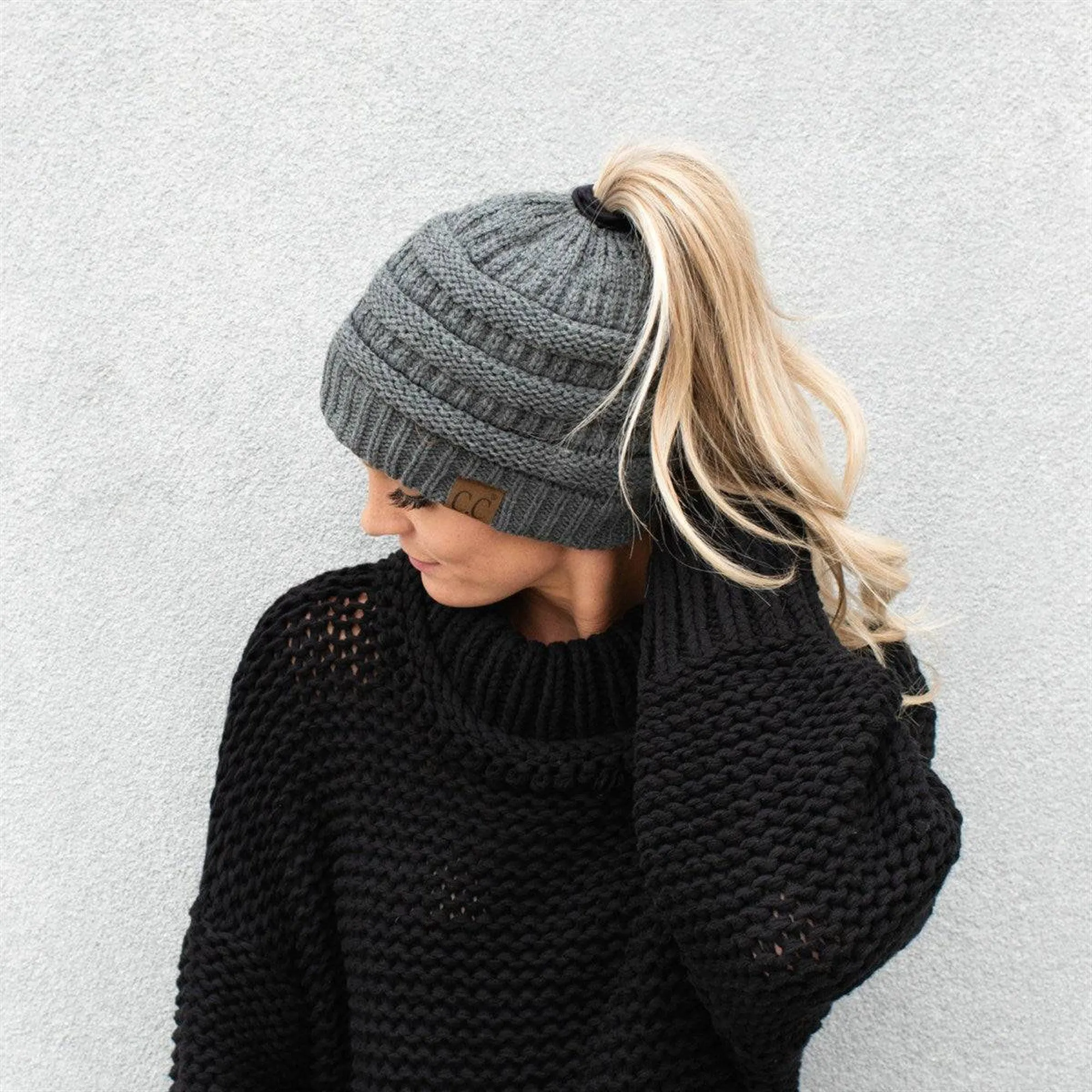 CC Messy Bun Adults Teen Size Ponytail Beanies Hats
