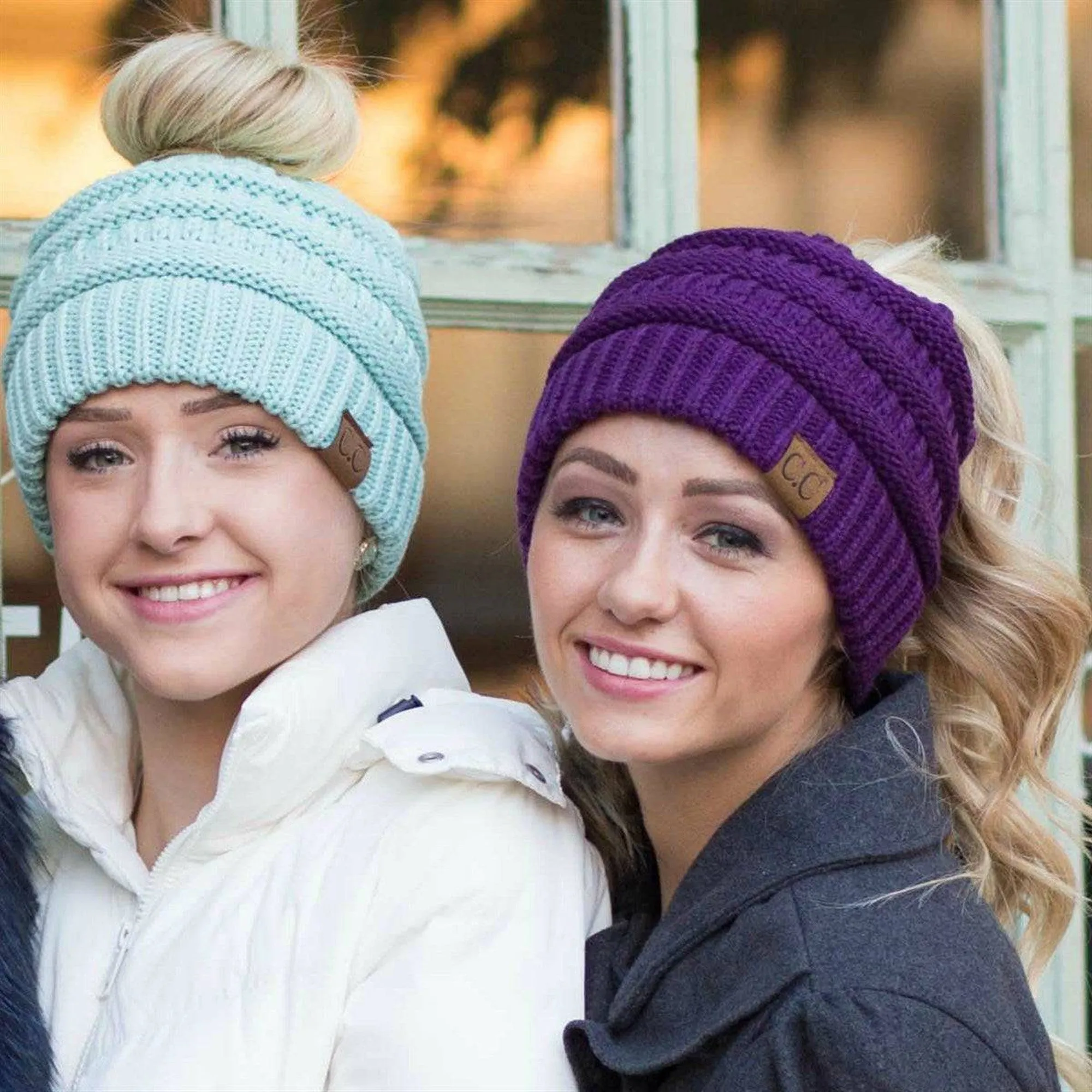 CC Messy Bun Adults Teen Size Ponytail Beanies Hats