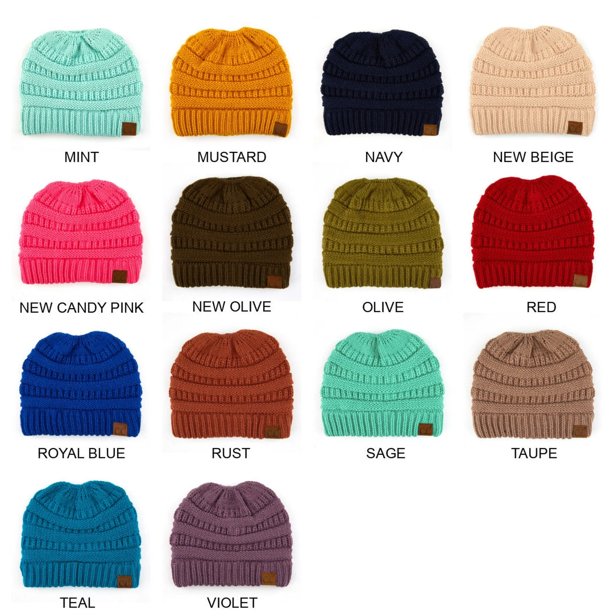 CC Messy Bun Adults Teen Size Ponytail Beanies Hats