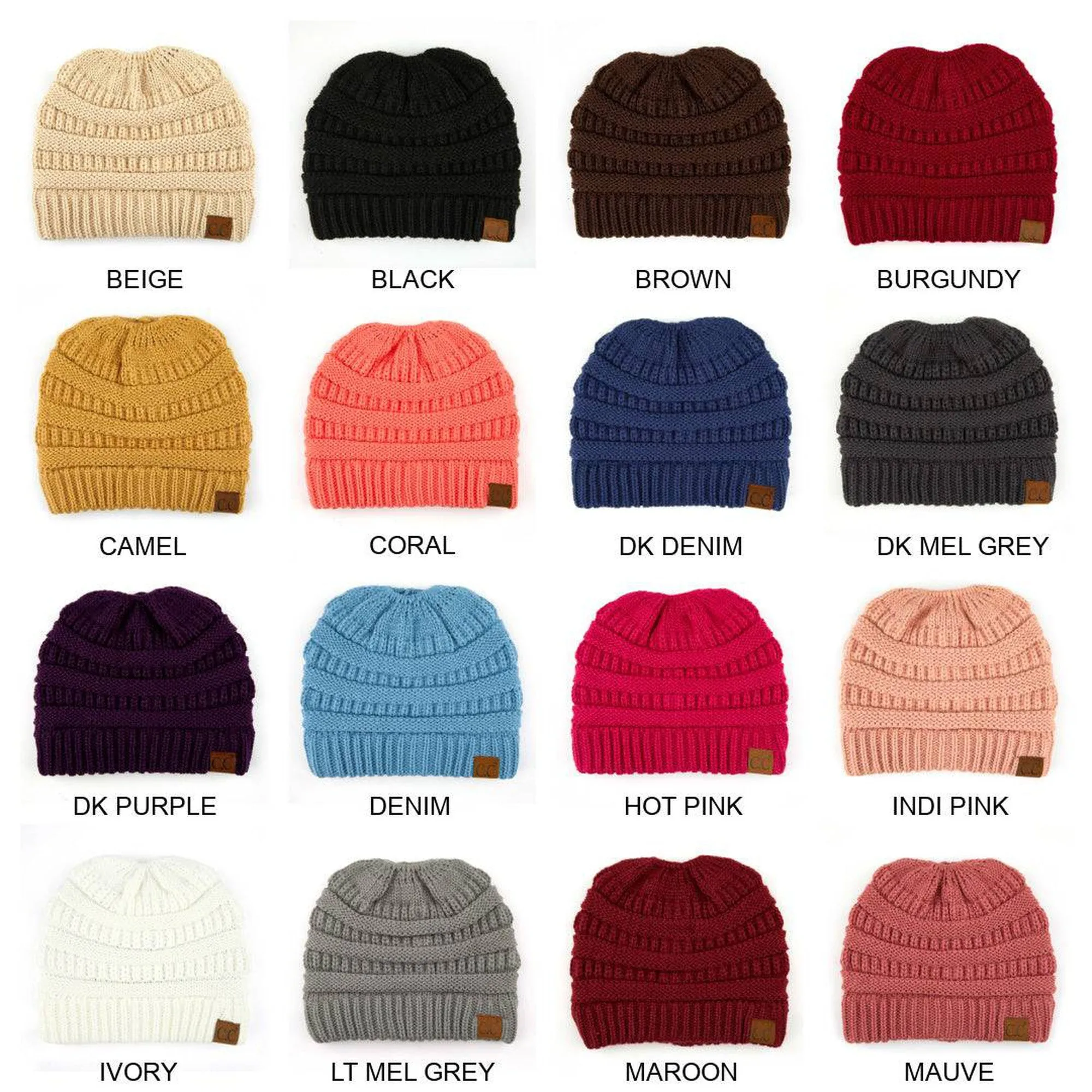 CC Messy Bun Adults Teen Size Ponytail Beanies Hats