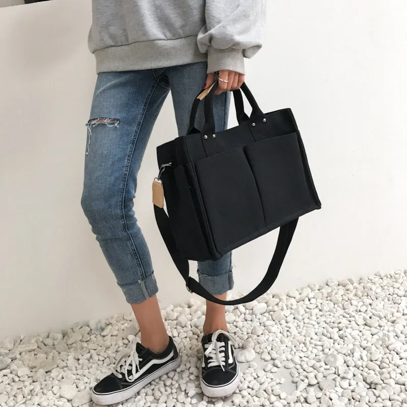 Christmas Gift casual canvas large capacity tote women handbags designer wide strap shoulder crossbody bags lady shopper bag female big purses