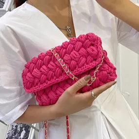 Christmas Gift Fashion Rope Woven Shoulder Crossbody Bags for Women Chains Knitting Handbag String Square Bag Small Braided Flap Phone Purses
