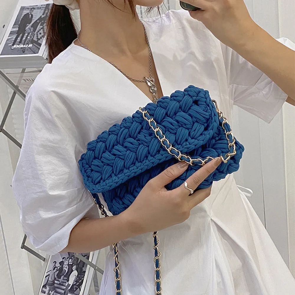Christmas Gift Fashion Rope Woven Shoulder Crossbody Bags for Women Chains Knitting Handbag String Square Bag Small Braided Flap Phone Purses