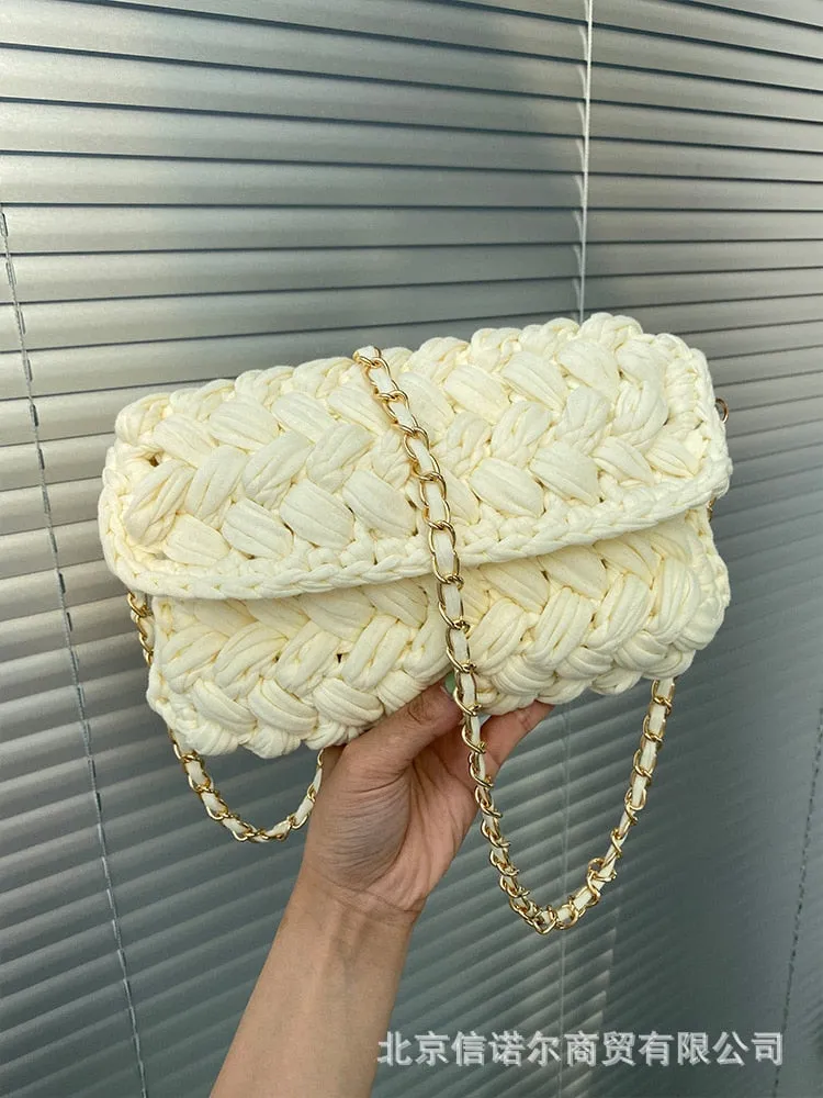 Christmas Gift Fashion Rope Woven Shoulder Crossbody Bags for Women Chains Knitting Handbag String Square Bag Small Braided Flap Phone Purses