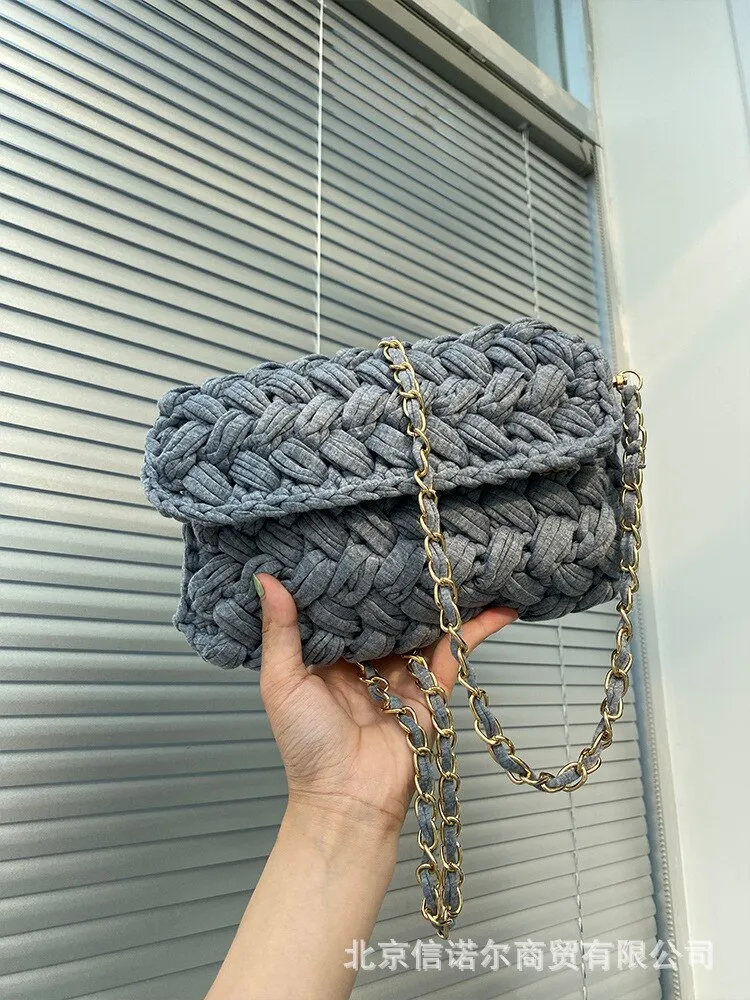 Christmas Gift Fashion Rope Woven Shoulder Crossbody Bags for Women Chains Knitting Handbag String Square Bag Small Braided Flap Phone Purses