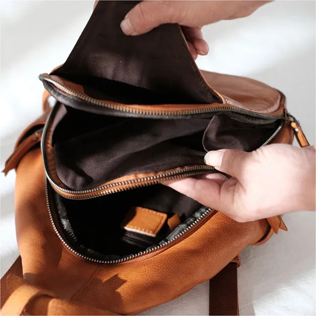 Cool Ladies Brown Leather Backpack Purse Small Rucksack For Women