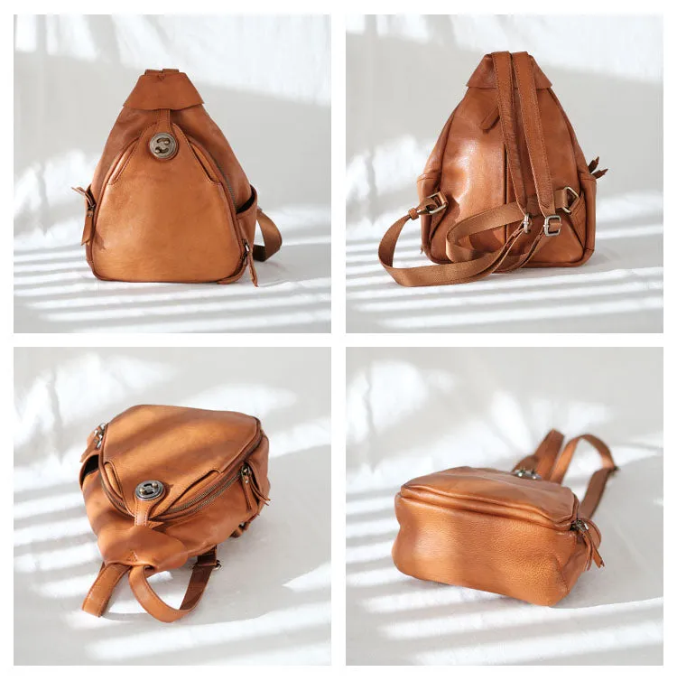 Cool Ladies Brown Leather Backpack Purse Small Rucksack For Women