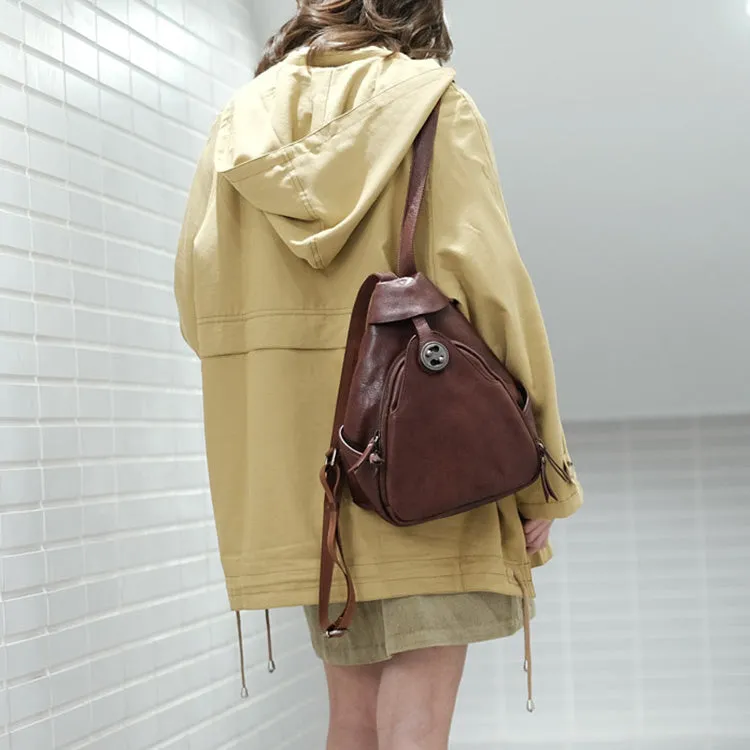 Cool Ladies Brown Leather Backpack Purse Small Rucksack For Women