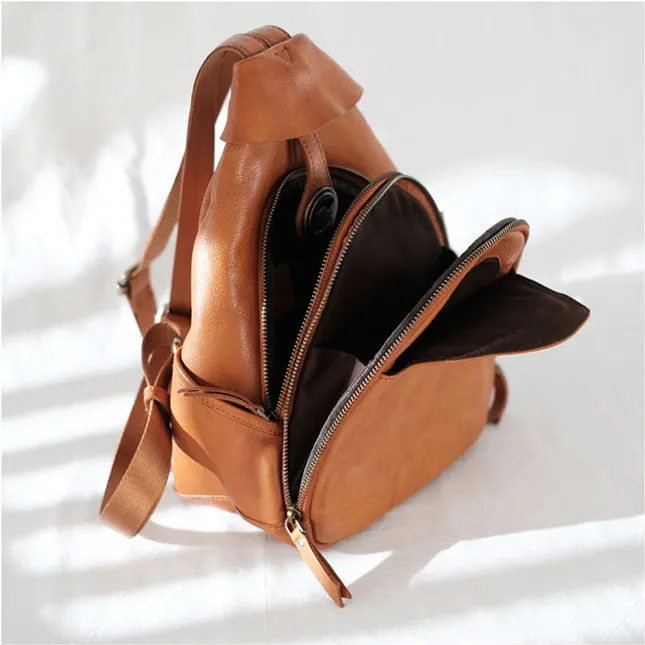 Cool Ladies Brown Leather Backpack Purse Small Rucksack For Women