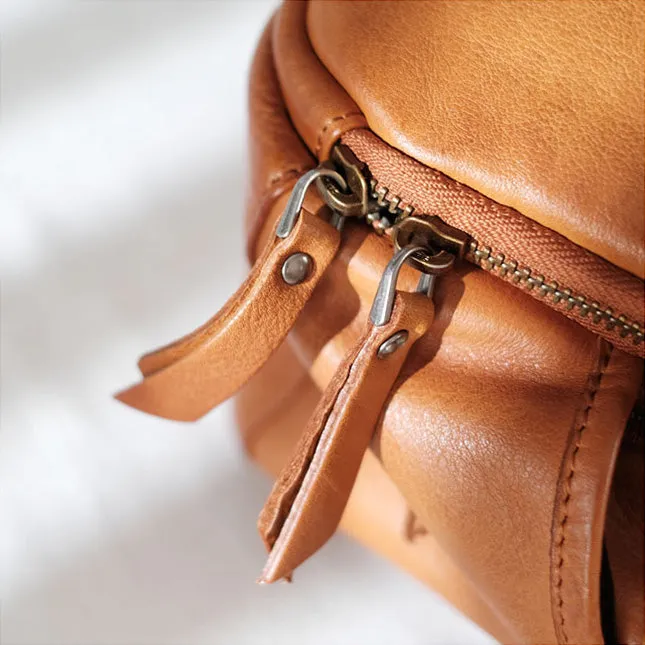Cool Ladies Brown Leather Backpack Purse Small Rucksack For Women