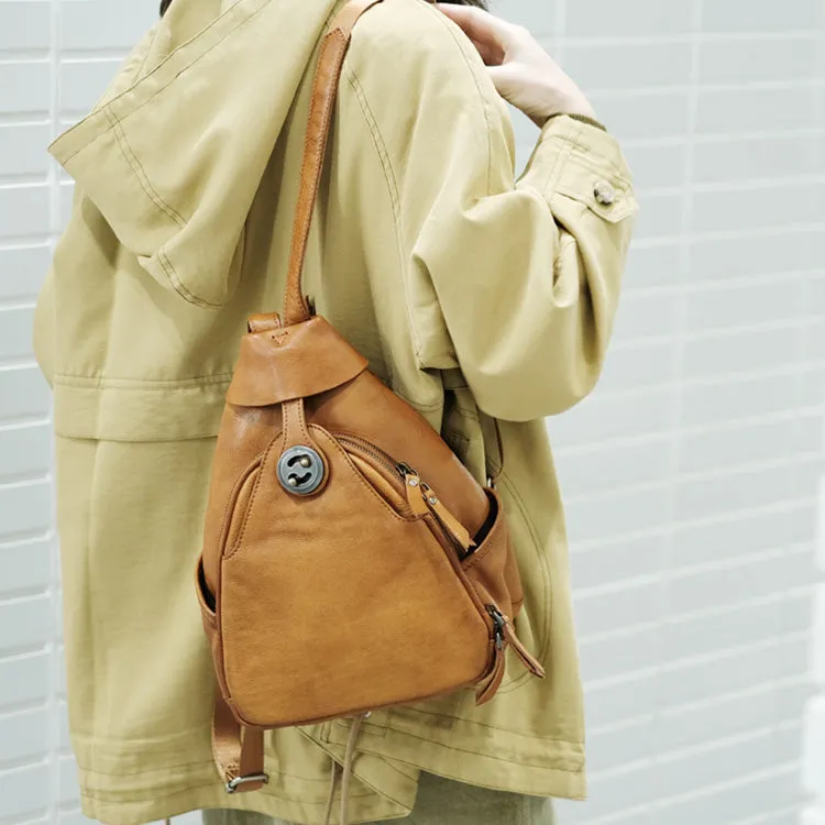 Cool Ladies Brown Leather Backpack Purse Small Rucksack For Women