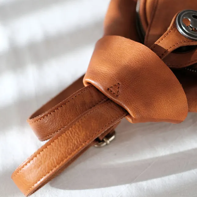 Cool Ladies Brown Leather Backpack Purse Small Rucksack For Women