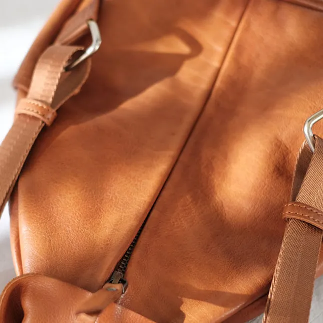 Cool Ladies Brown Leather Backpack Purse Small Rucksack For Women
