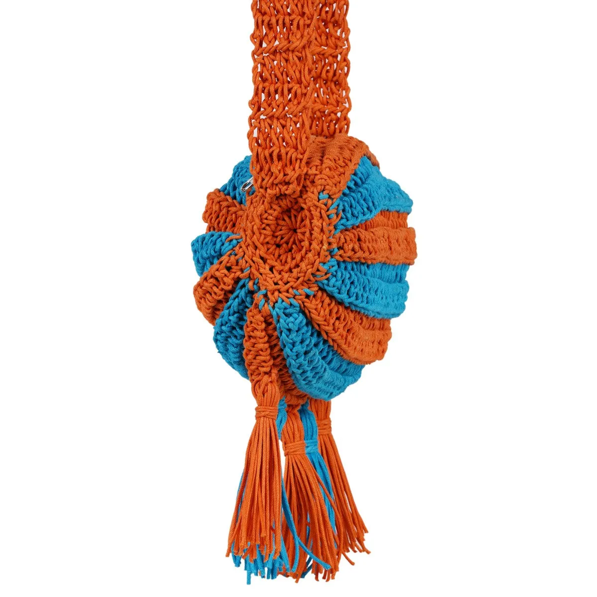Duffel Mini Sling Bag | Hand-Crafted & Crochet | Cotton | Turquoise & Rust