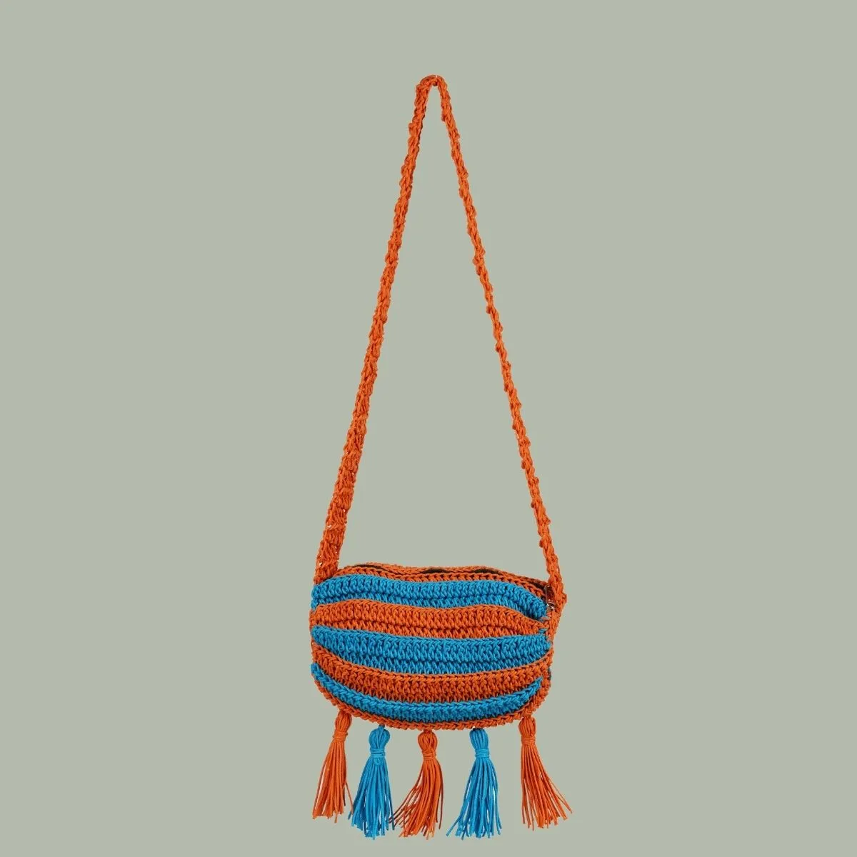 Duffel Mini Sling Bag | Hand-Crafted & Crochet | Cotton | Turquoise & Rust