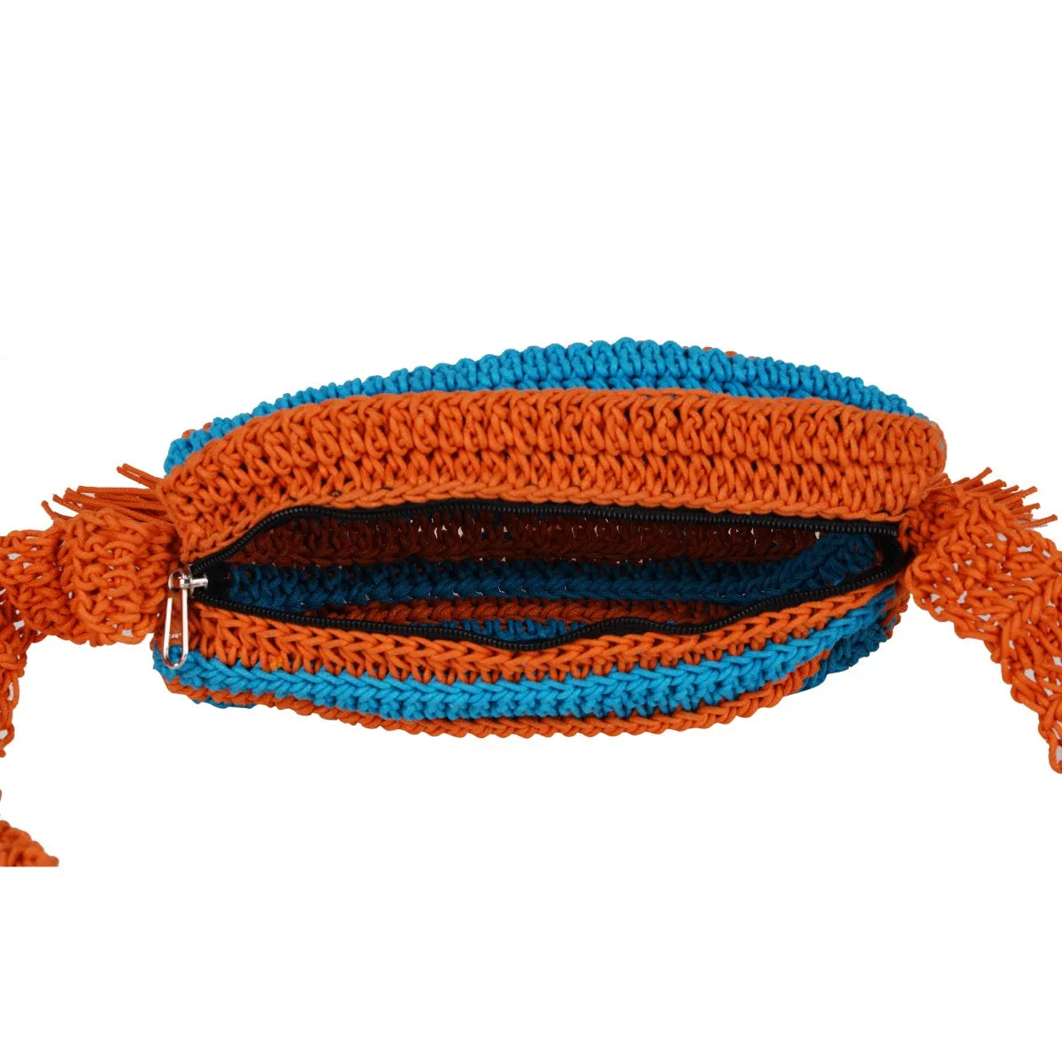 Duffel Mini Sling Bag | Hand-Crafted & Crochet | Cotton | Turquoise & Rust