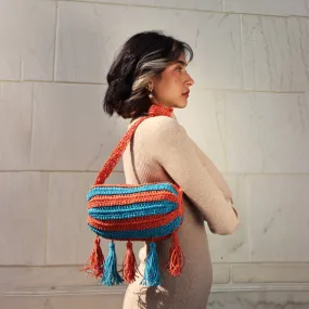 Duffel Mini Sling Bag | Hand-Crafted & Crochet | Cotton | Turquoise & Rust