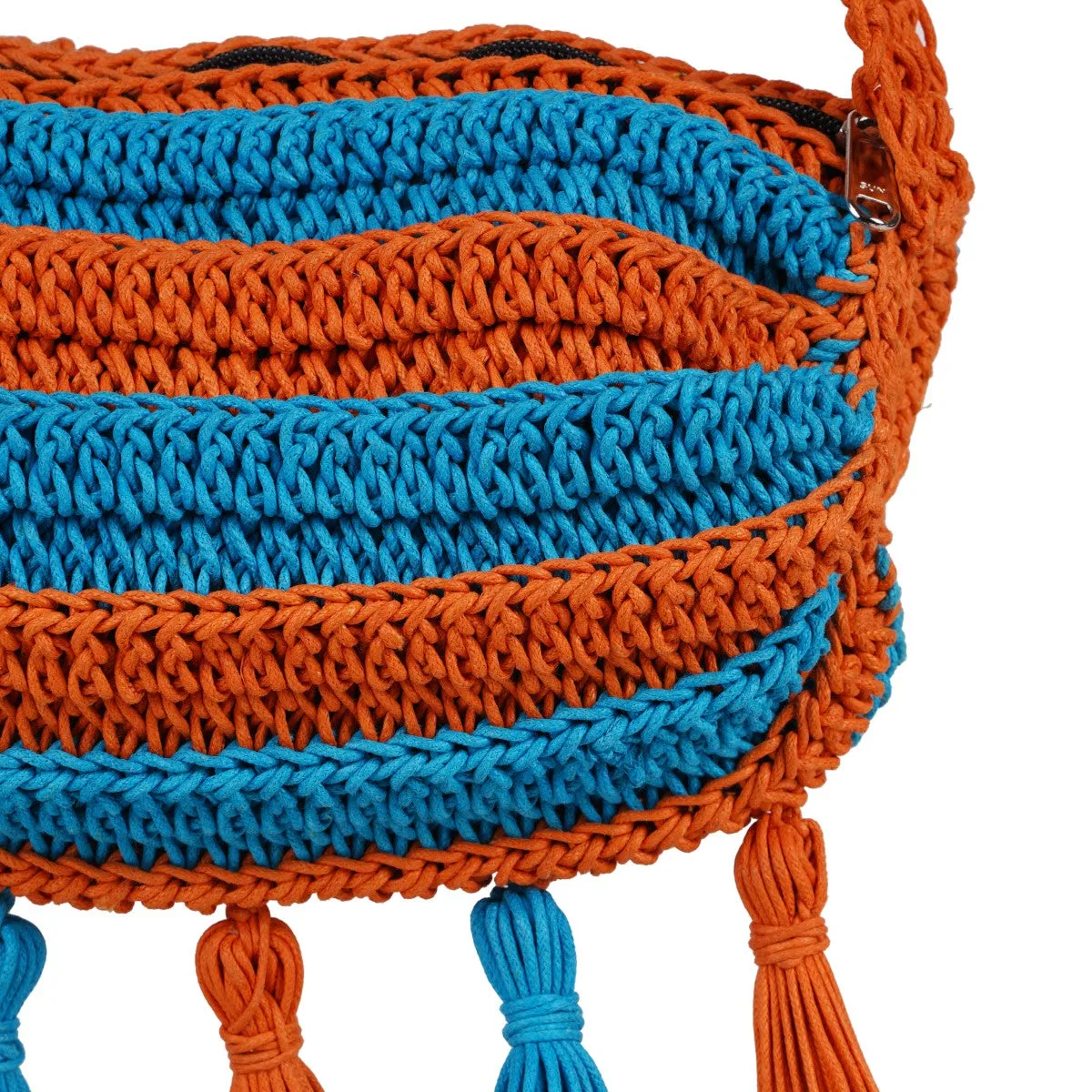 Duffel Mini Sling Bag | Hand-Crafted & Crochet | Cotton | Turquoise & Rust