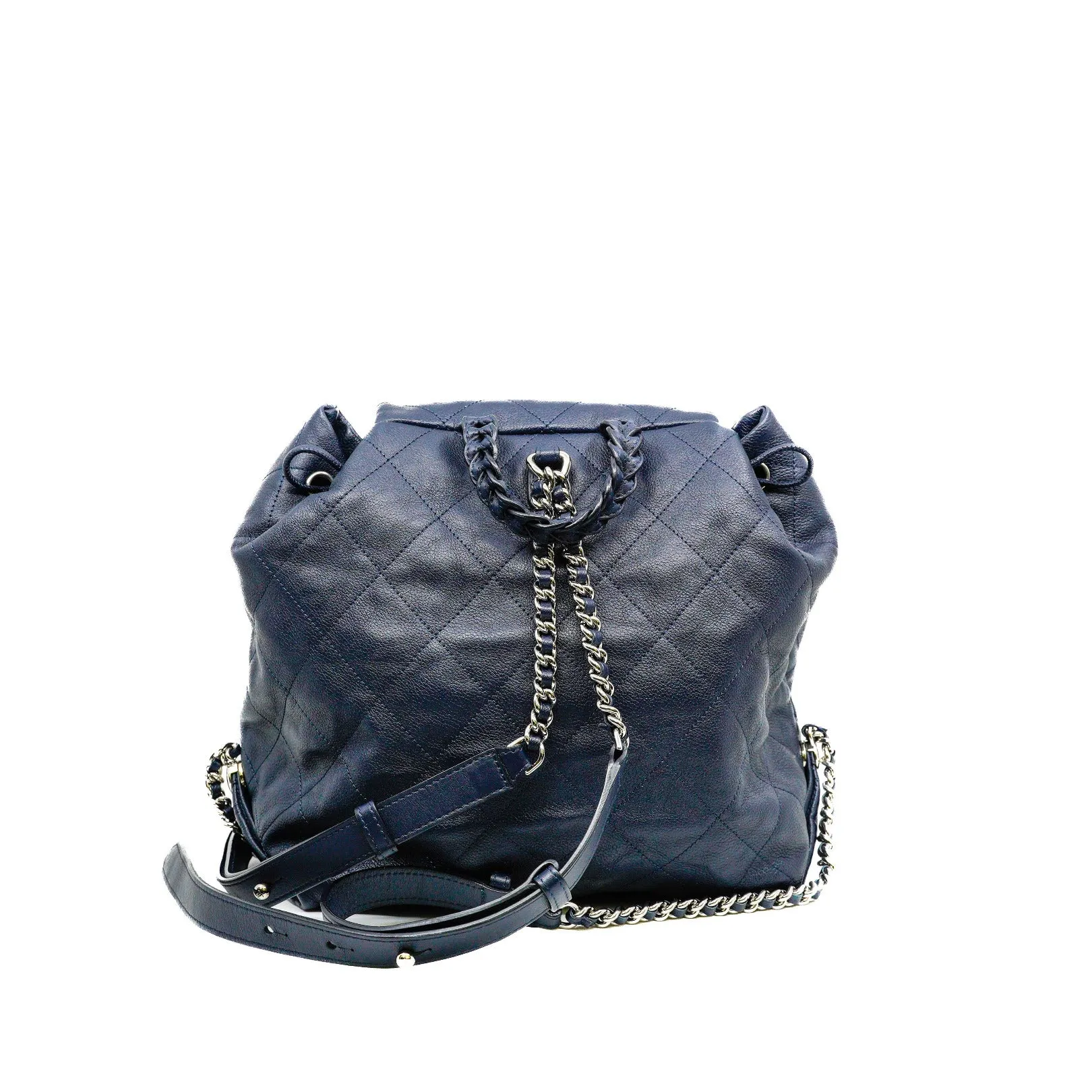 Grained Calfskin Navy Stitched Braided Backpack SHW Seri 25