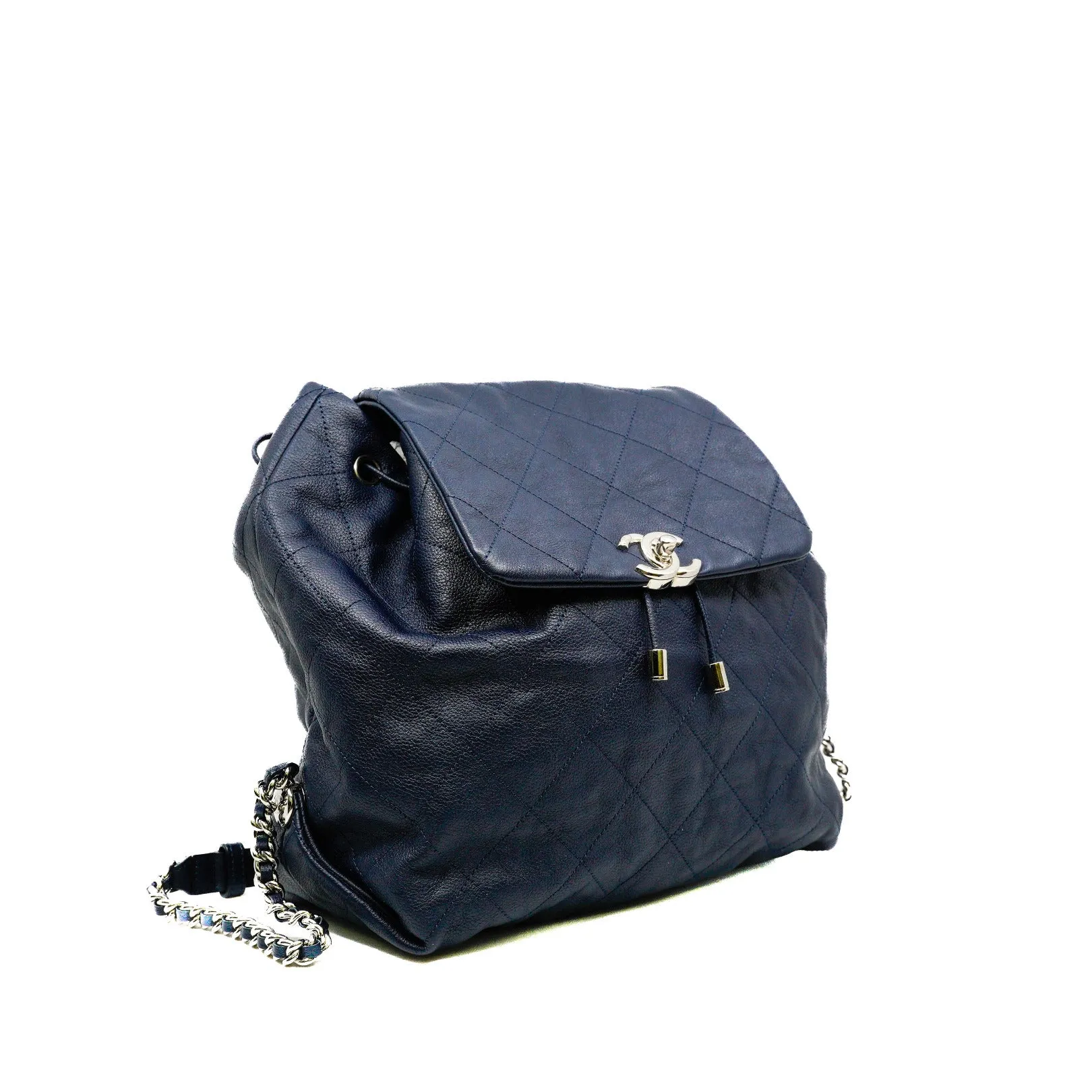 Grained Calfskin Navy Stitched Braided Backpack SHW Seri 25