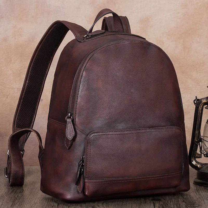 Handmade Womens Blue Leather Backpack Purse School Bags for Women