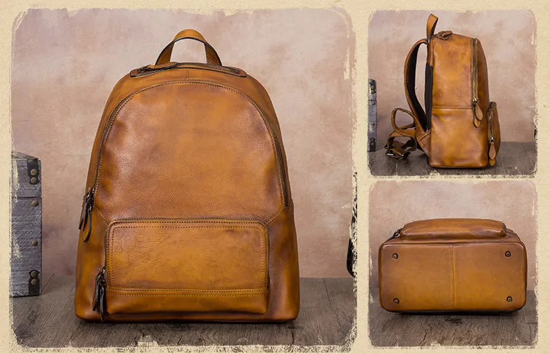 Handmade Womens Blue Leather Backpack Purse School Bags for Women