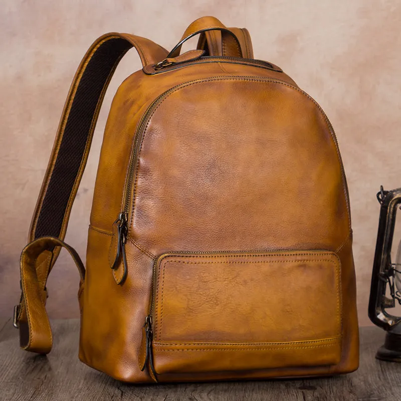 Handmade Womens Blue Leather Backpack Purse School Bags for Women