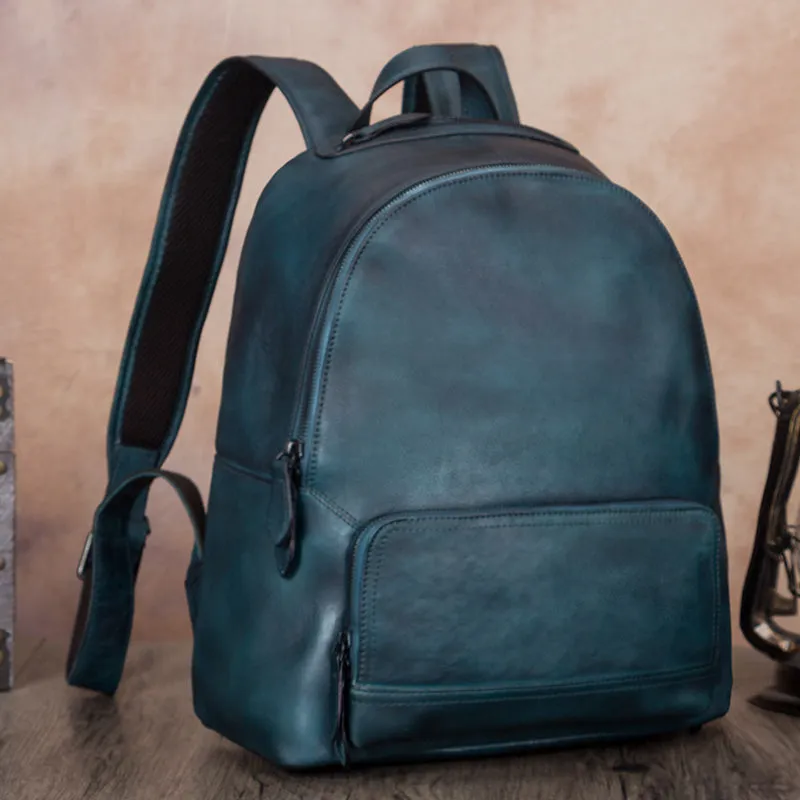 Handmade Womens Blue Leather Backpack Purse School Bags for Women