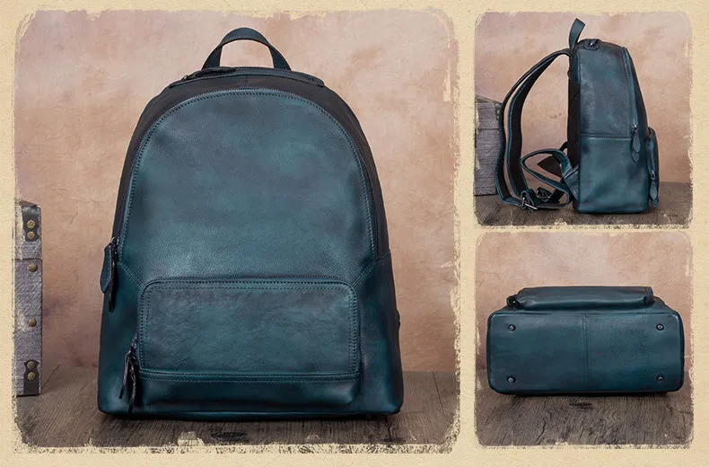 Handmade Womens Blue Leather Backpack Purse School Bags for Women