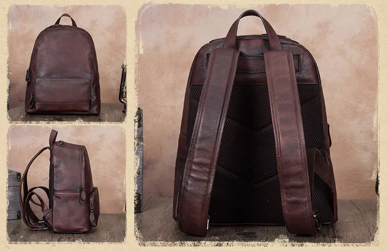 Handmade Womens Blue Leather Backpack Purse School Bags for Women