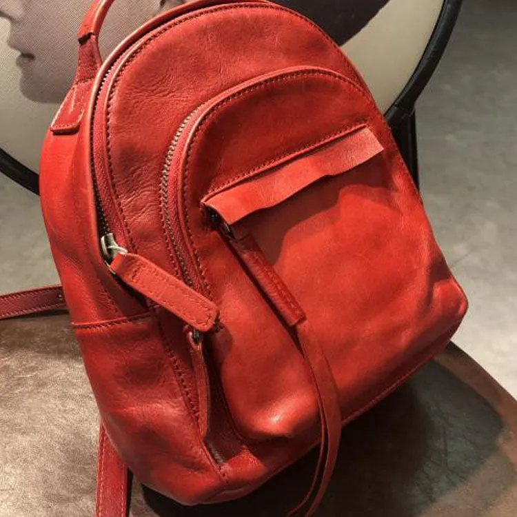 Handmade Womens Nice Leather Backpacks Small Rucksack Purse for Women