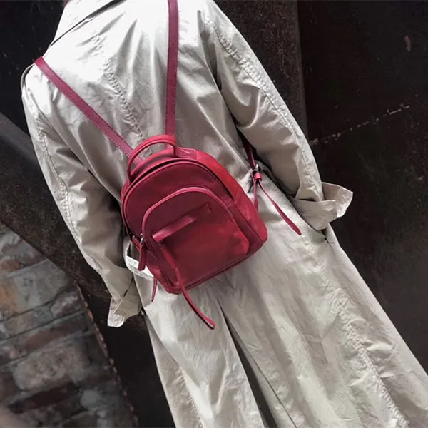 Handmade Womens Nice Leather Backpacks Small Rucksack Purse for Women