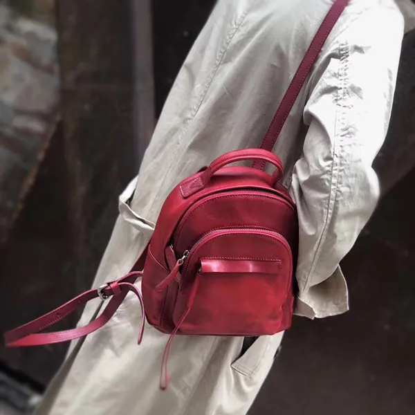 Handmade Womens Nice Leather Backpacks Small Rucksack Purse for Women