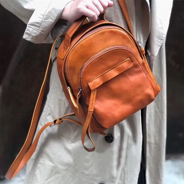 Handmade Womens Nice Leather Backpacks Small Rucksack Purse for Women