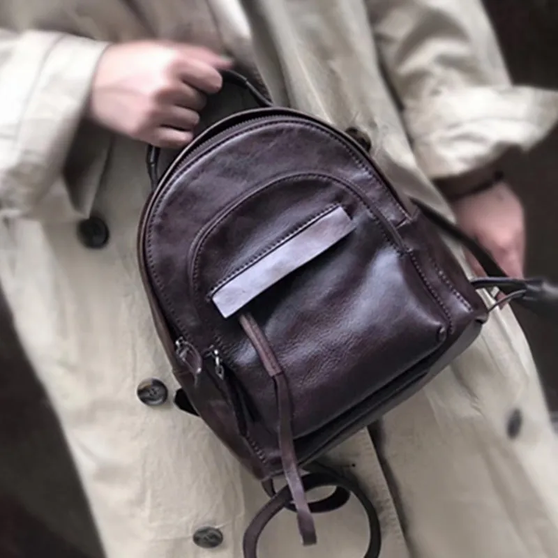 Handmade Womens Nice Leather Backpacks Small Rucksack Purse for Women