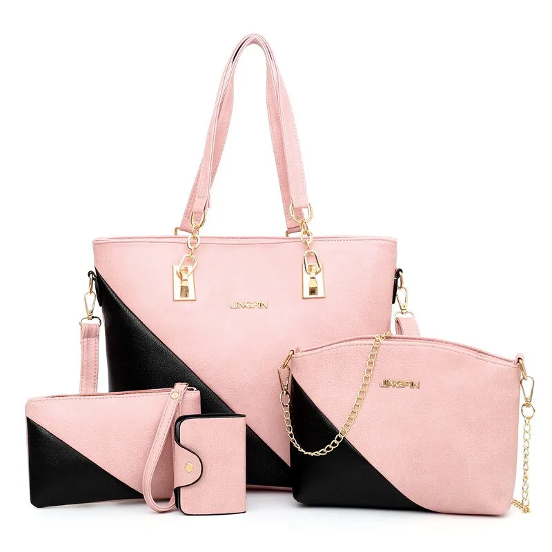 High Quality Large Capacity Women Pu Leather Handbags Tote Bags Fashion Ladies 4 Pieces Set Shoulder Bag Luxury Crossbody Bag