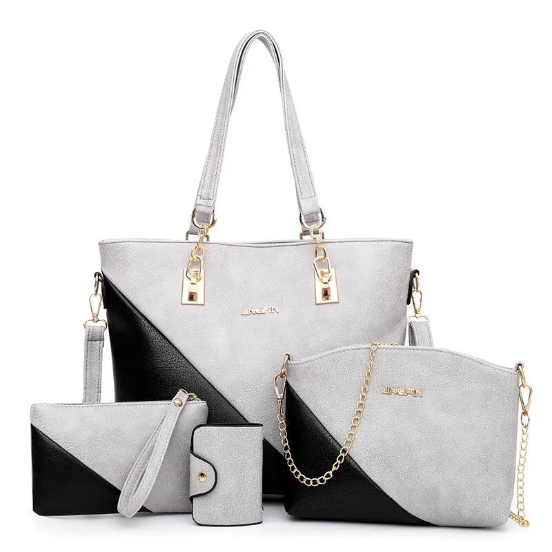High Quality Large Capacity Women Pu Leather Handbags Tote Bags Fashion Ladies 4 Pieces Set Shoulder Bag Luxury Crossbody Bag