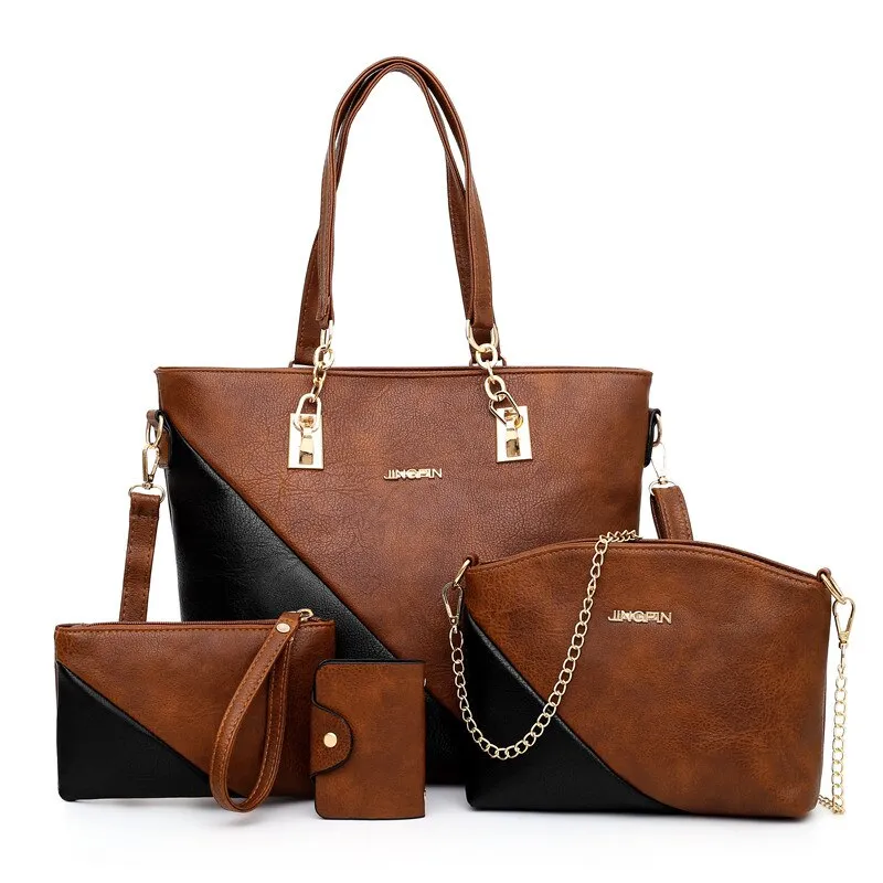 High Quality Large Capacity Women Pu Leather Handbags Tote Bags Fashion Ladies 4 Pieces Set Shoulder Bag Luxury Crossbody Bag