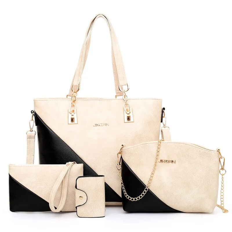 High Quality Large Capacity Women Pu Leather Handbags Tote Bags Fashion Ladies 4 Pieces Set Shoulder Bag Luxury Crossbody Bag
