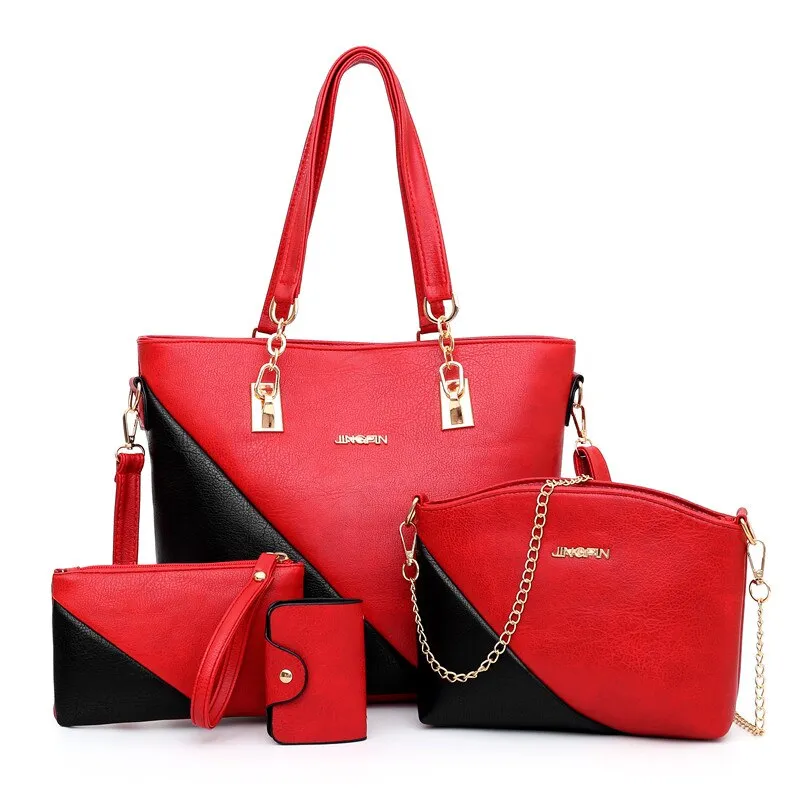 High Quality Large Capacity Women Pu Leather Handbags Tote Bags Fashion Ladies 4 Pieces Set Shoulder Bag Luxury Crossbody Bag