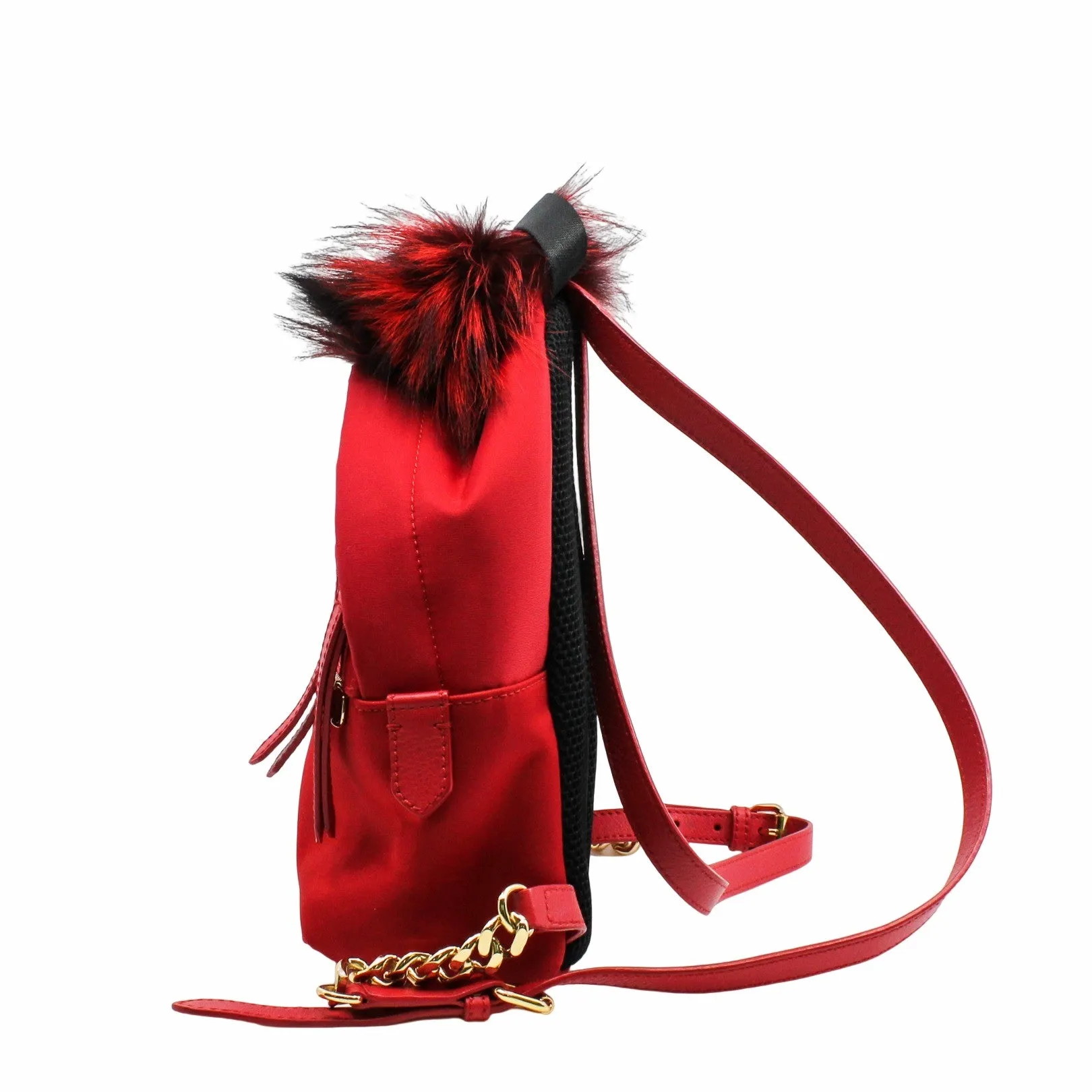Monster Backpack   Mini  Nylon with Leather and Fur Red GHW