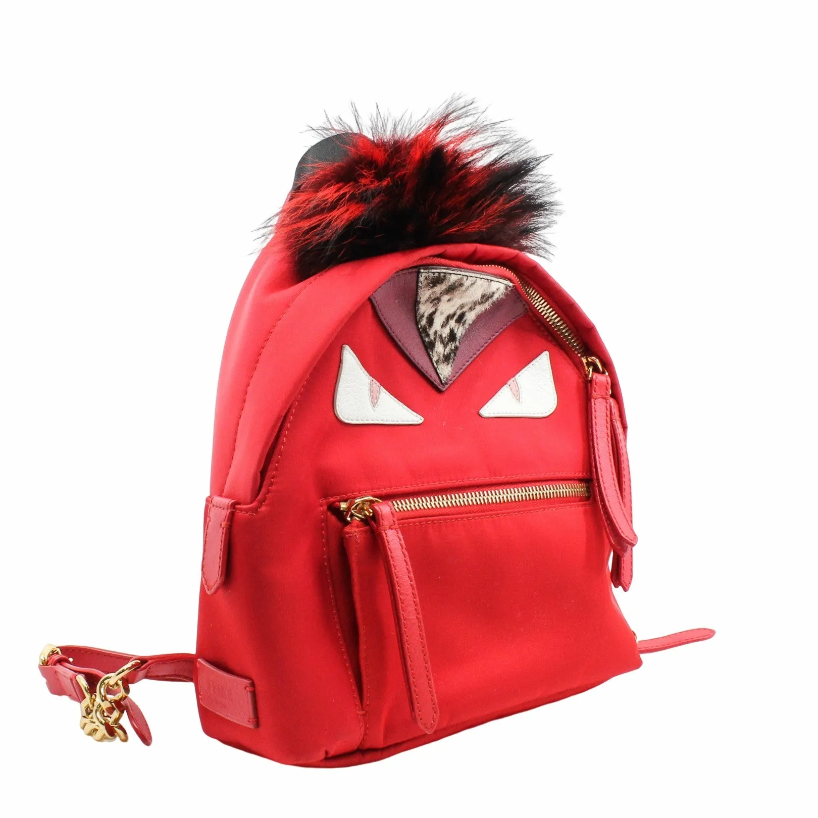Monster Backpack   Mini  Nylon with Leather and Fur Red GHW