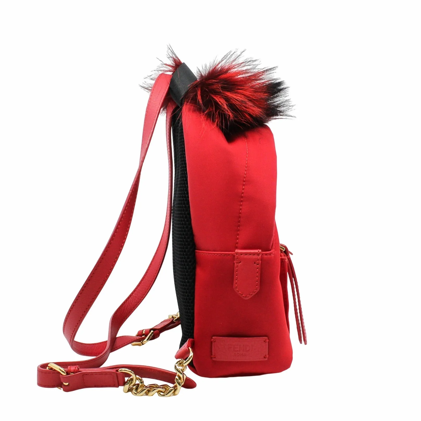 Monster Backpack   Mini  Nylon with Leather and Fur Red GHW